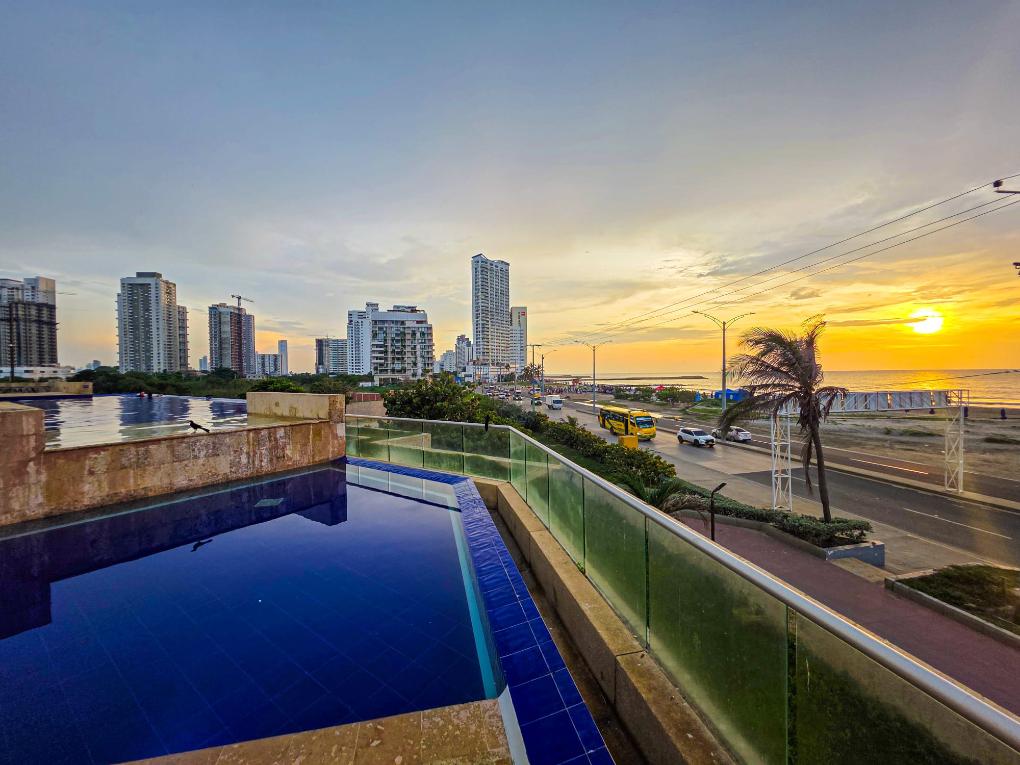 Terrace at golden hour overlooking the Caribbean — Marbella, Cartagena