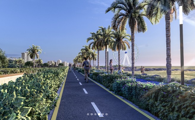 Gran Malecón del Mar — palm-lined bike path rendering
